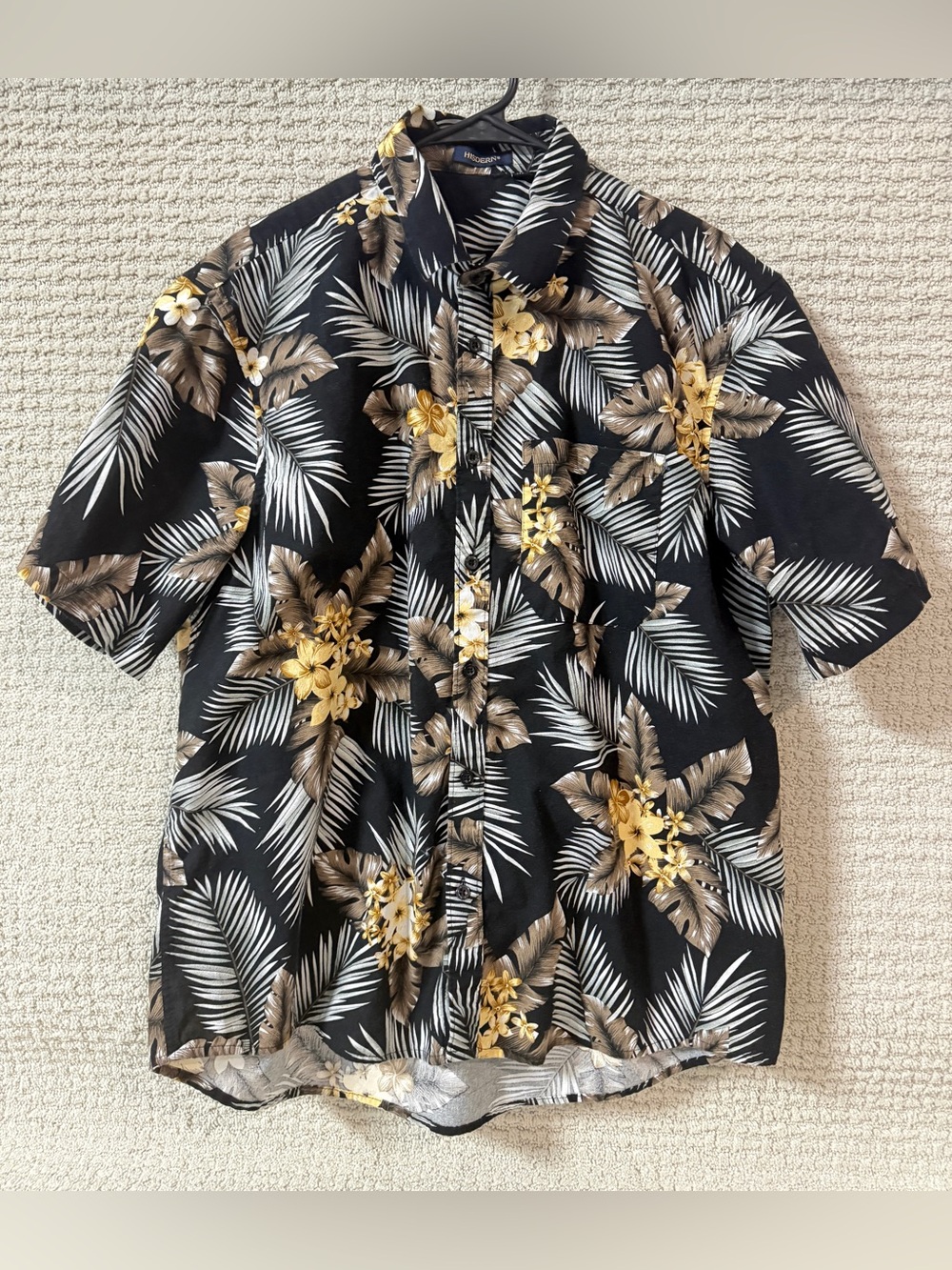 HISDERN Men's XL Black Tropical Hawaiian Floral Button Down Shirt